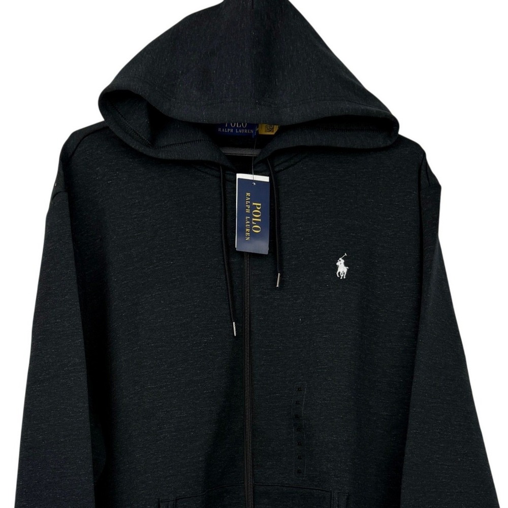 NEW Polo Ralph Lauren Hoodie Men XL Black Heather Full Zip Sweatshirt Pony $145